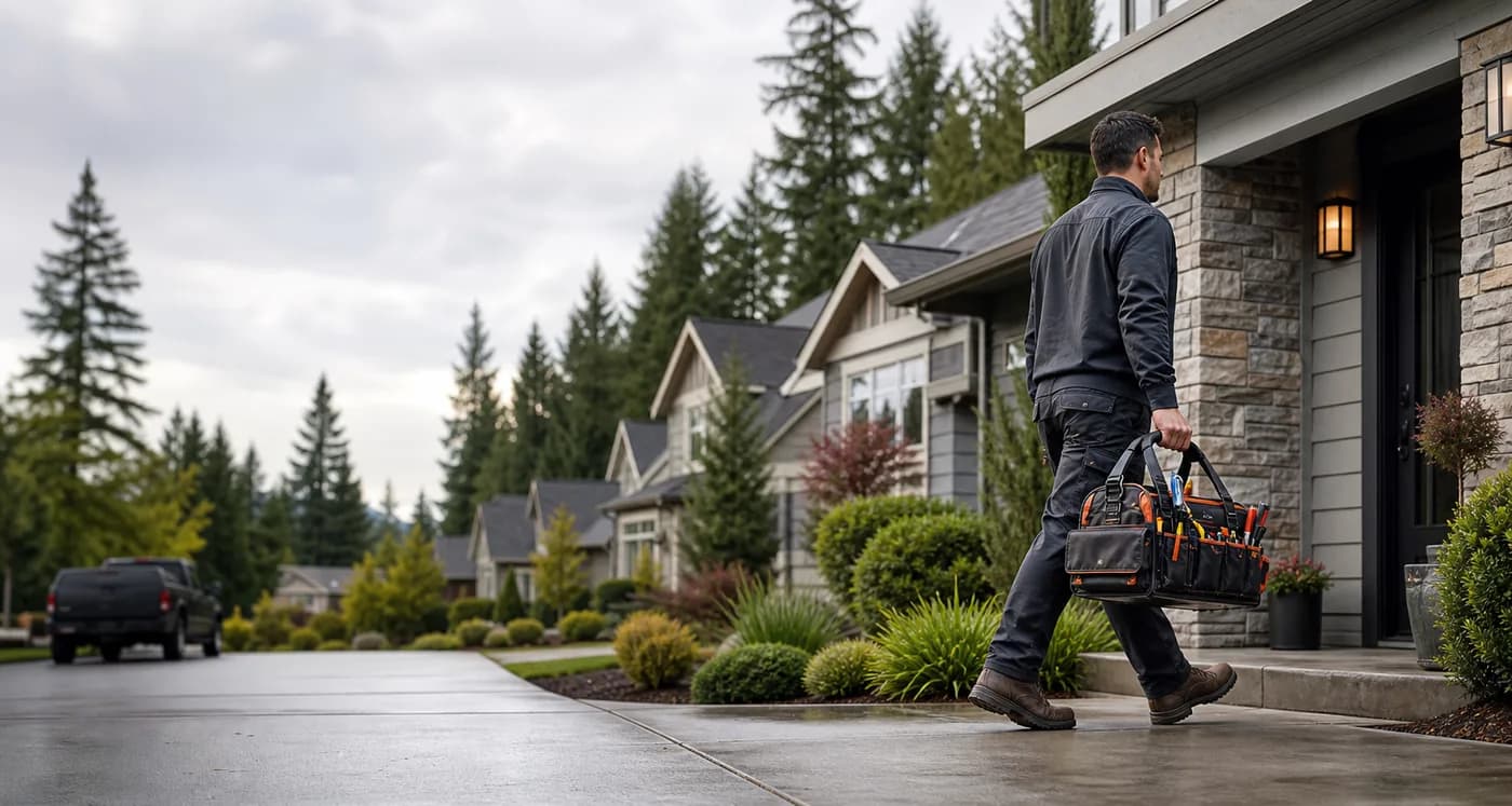 Appliance repair technician during an in-home service visit