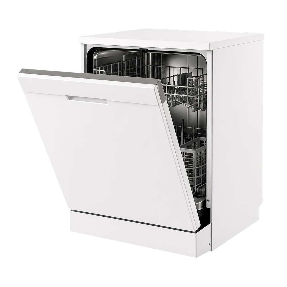 White dishwasher appliance with open door